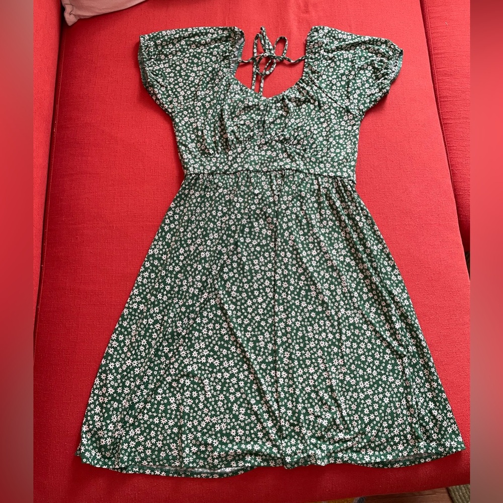 Green Floral Dress with Puff Sleeves